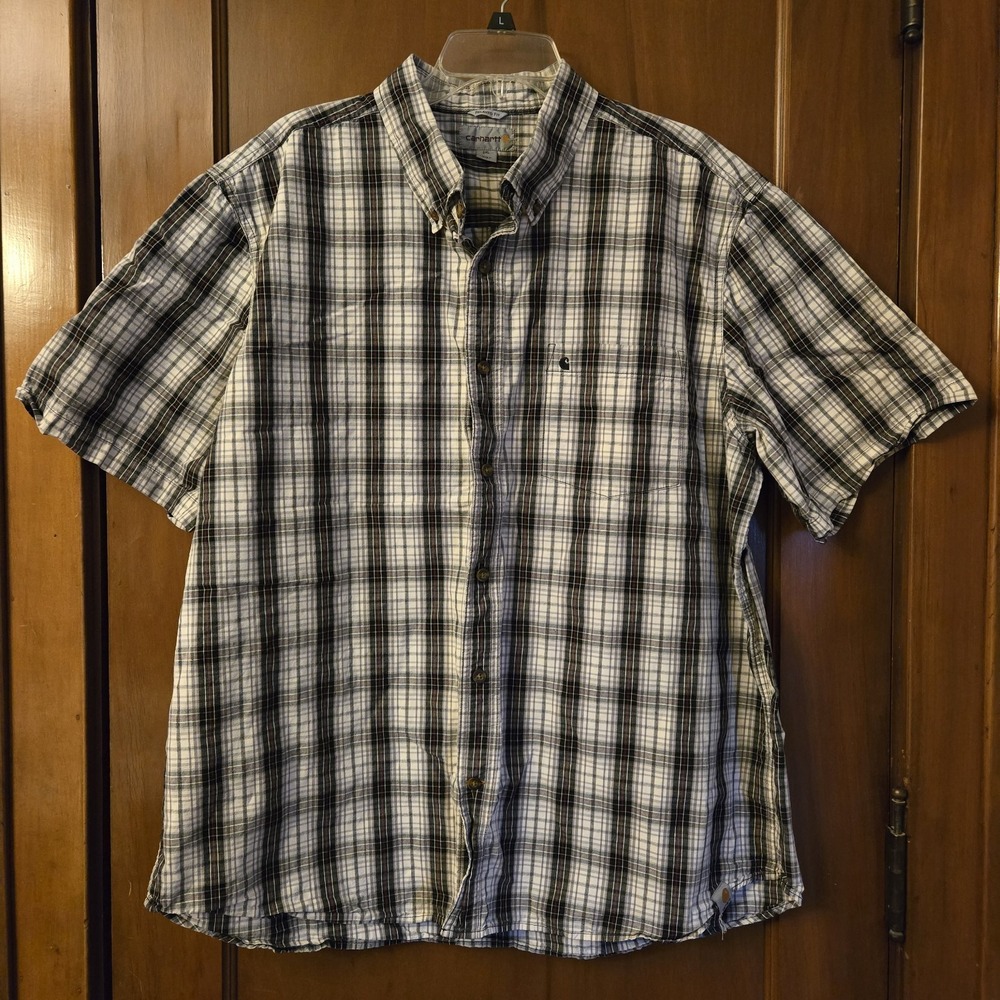 Carhartt Button Up Short Sleeve Shirt Plaid Relaxed Fit Mens 2XL Western Outdoor